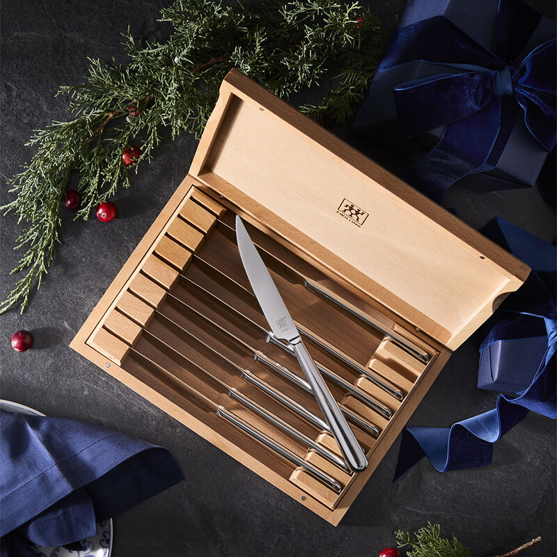 ZWILLING Contemporary 8pc Steak Knife Set, Oval handle Stainless Steel  12" x 10" case