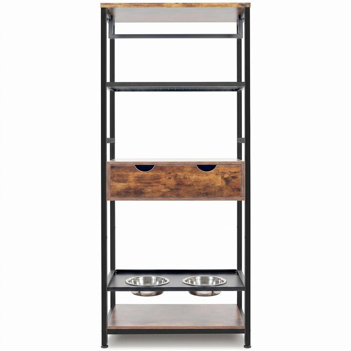 Dog feeding station,3 Height Adjustable Raised Dog Bowls,Dog Storage with shelves