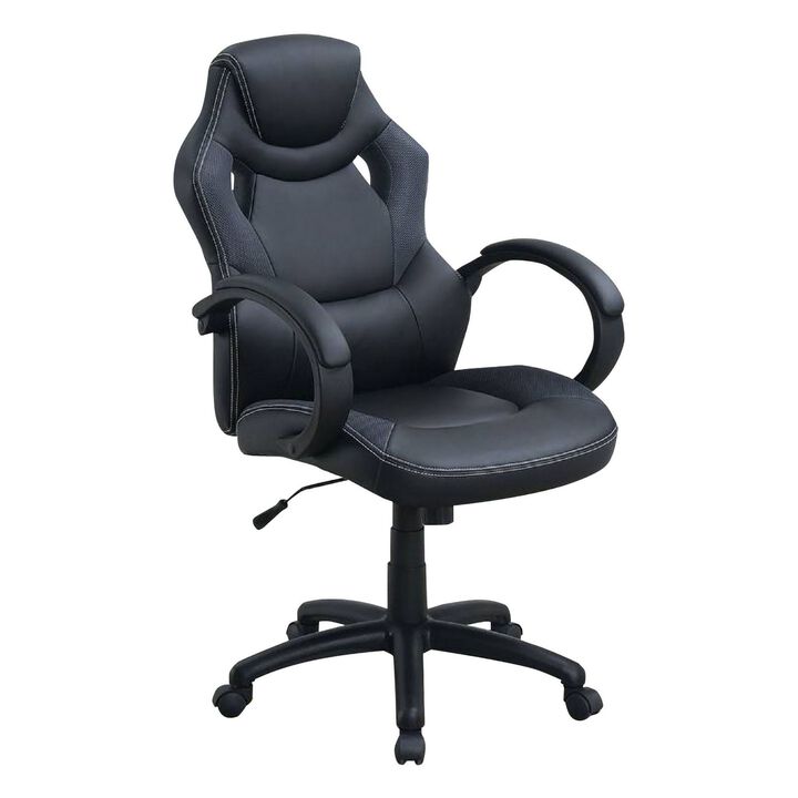 Office Chair with Curved Cut Out Padded Back, Black-Benzara