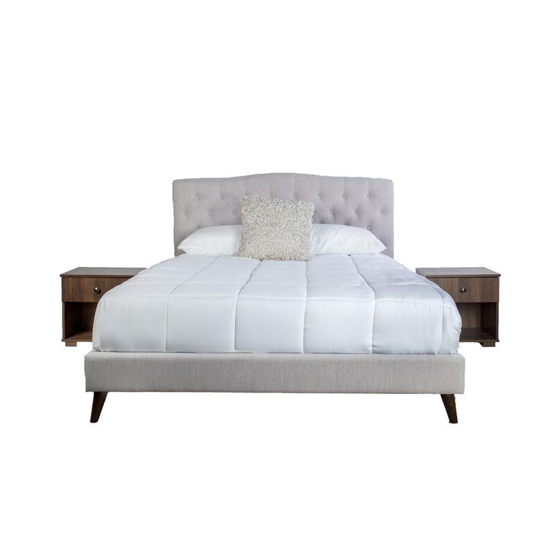 Rachel Upholstered King Bed In A Box W/ 2 Nightstands