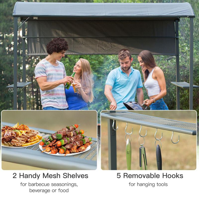 Hivvago 7ft BBQ Canopy Shelter with Serving Shelves & Hooks image number 3