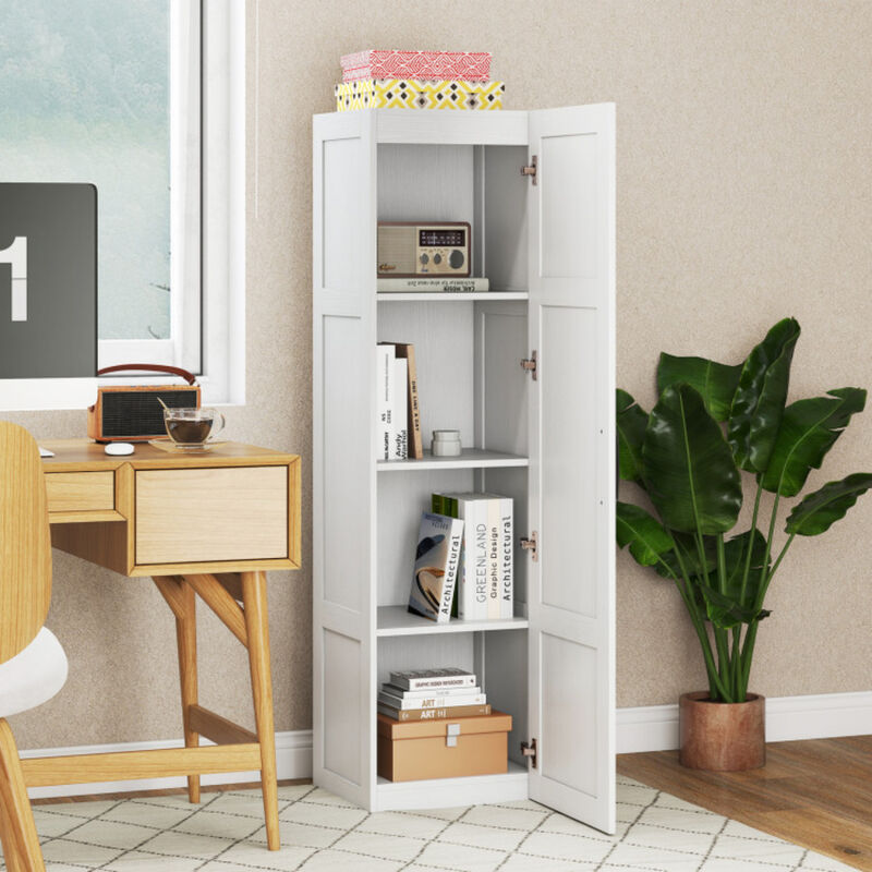 White Tall Storage Cabinet with 4 Shelves for Bathroom Living Room image number 5