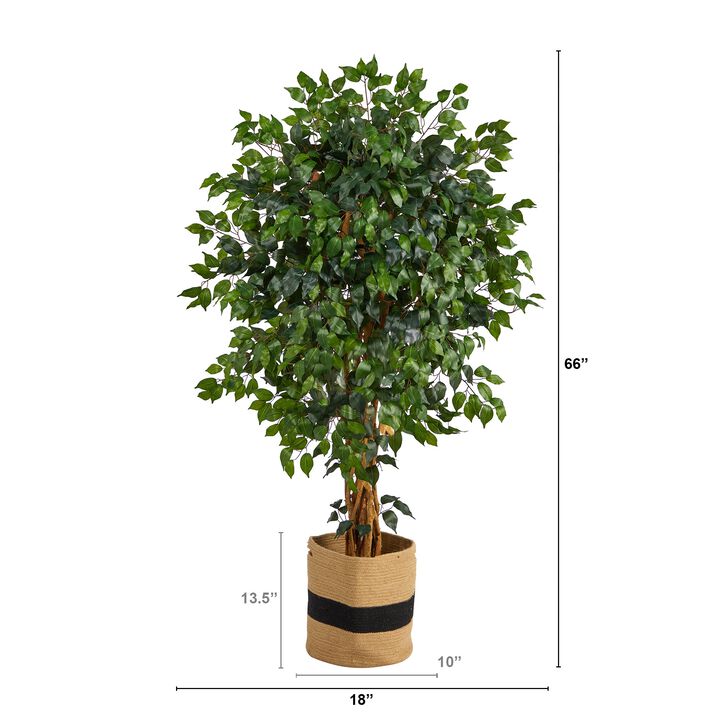HomPlanti 5.5 Feet Palace Ficus Artificial Tree in Handmade Natural Cotton Planter