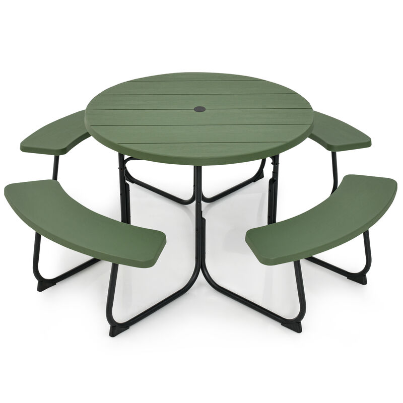 8-Person Outdoor Picnic Table and Bench Set with Umbrella Hole