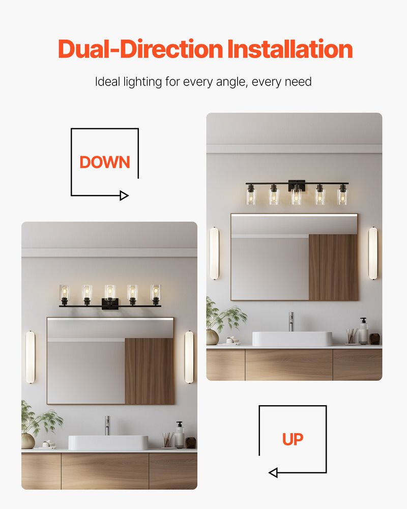 5-Light Bathroom Vanity &ndash; 37.1" Modern Wall Light with Clear Glass Shades image number 5