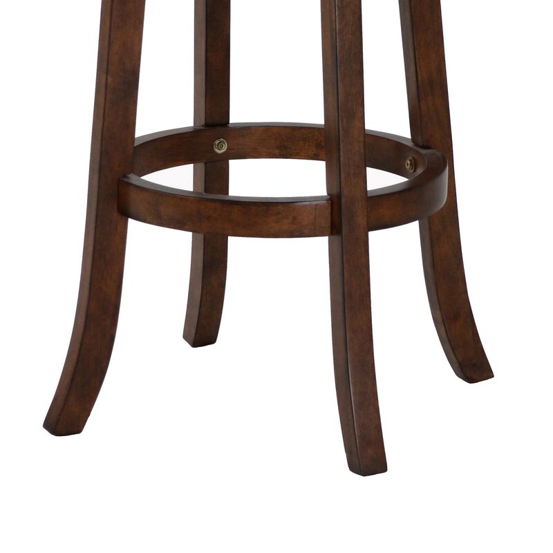 Curved Swivel Barstool with Leatherette Padded Seating, Brown and Black - Benzara