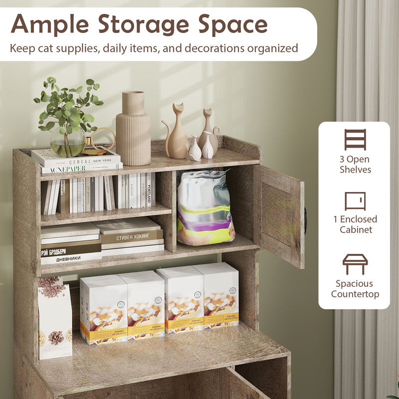 2-in-1 Cat Litter Enclosure with Storage Shelves &ndash; Hidden Cabinet for Large Litter Boxes image number 5