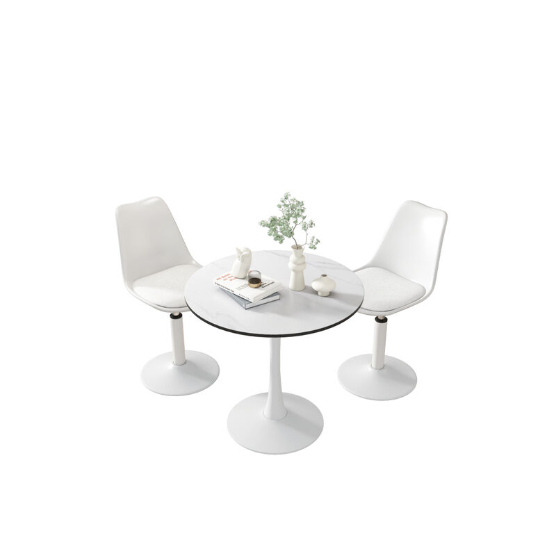 TULIP DINING TABLE, 32IN ROUND, WHITE, Mable black, 1pc per ctn