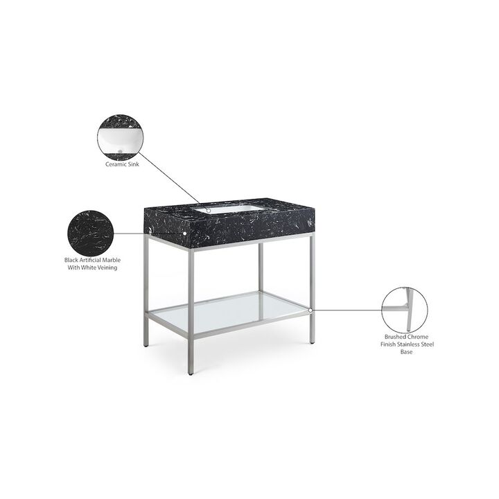 Meridian Furniture Marmo Black Engineered Marble Bathroom Vanity