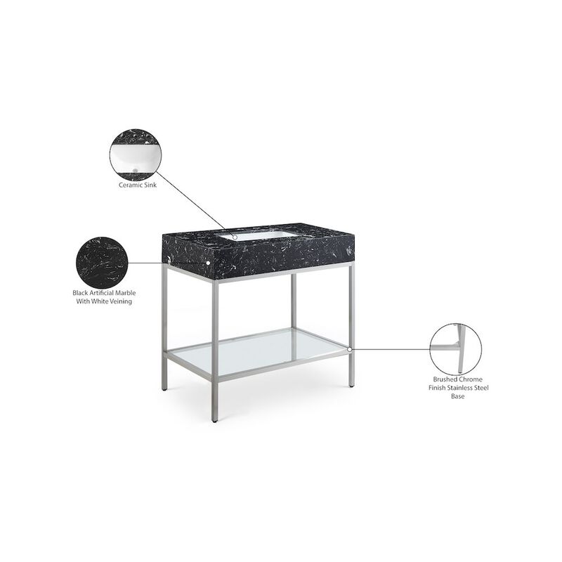 Meridian Furniture Marmo Black Engineered Marble Bathroom Vanity