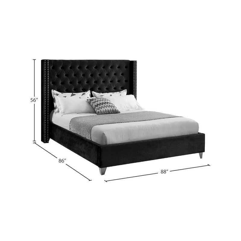 Meridian Furniture Aiden Black Velvet King Bed