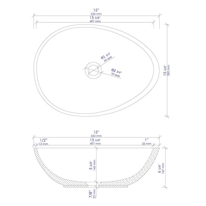 ALFI brand 21 Solid Concrete Tear Drop Above Mount Vessel Sink