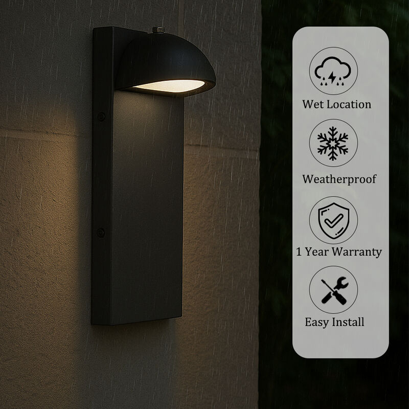 1-Light H11 in. Modern Outdoor Integrated LED Wall Light with Dusk-to-Dawn Sensor Minimalist Lines Black Exterior Sconce image number 3