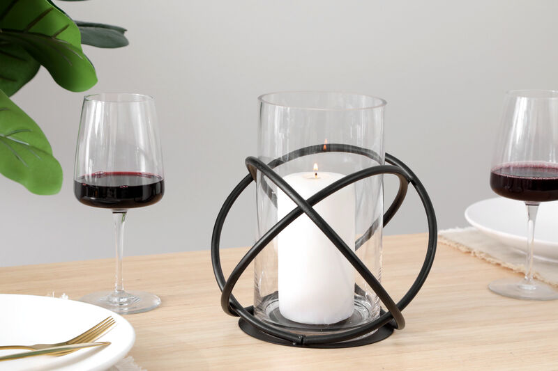 Large Metal and Glass Orbits Hurricane Candleholder