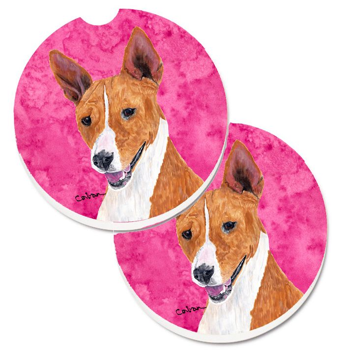 Caroline's Treasures Pink Basenji Set of 2 Cup Holder Car Coasters SC9124PKCARC, 2.56, Multicolor