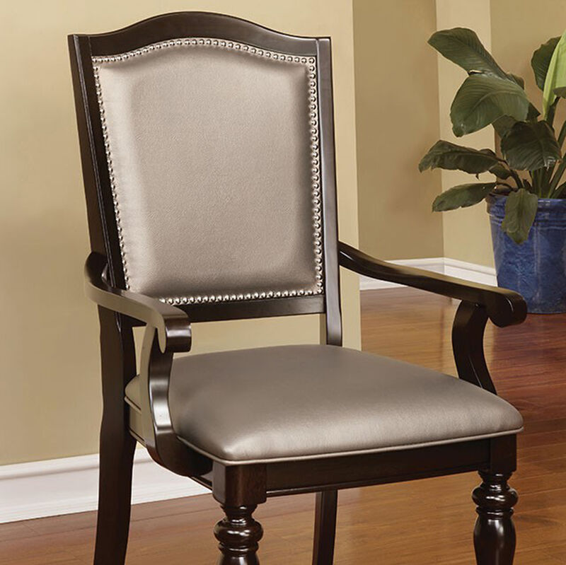Harrington Transitional Arm Chair With PVC, cherry, Set of 2-Benzara