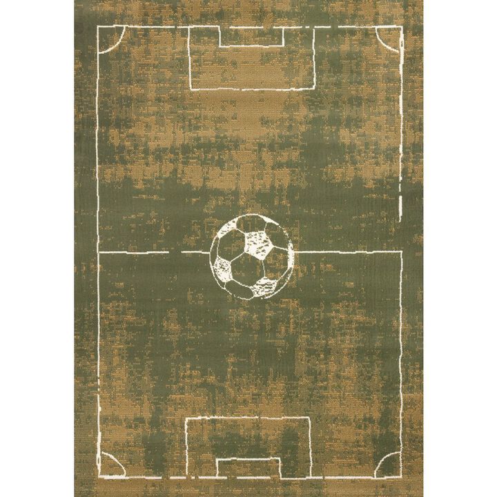 Novelle Home Green 5x7 Soccer Rug, Football Rug and Soccer Mat, Boys Room Rug