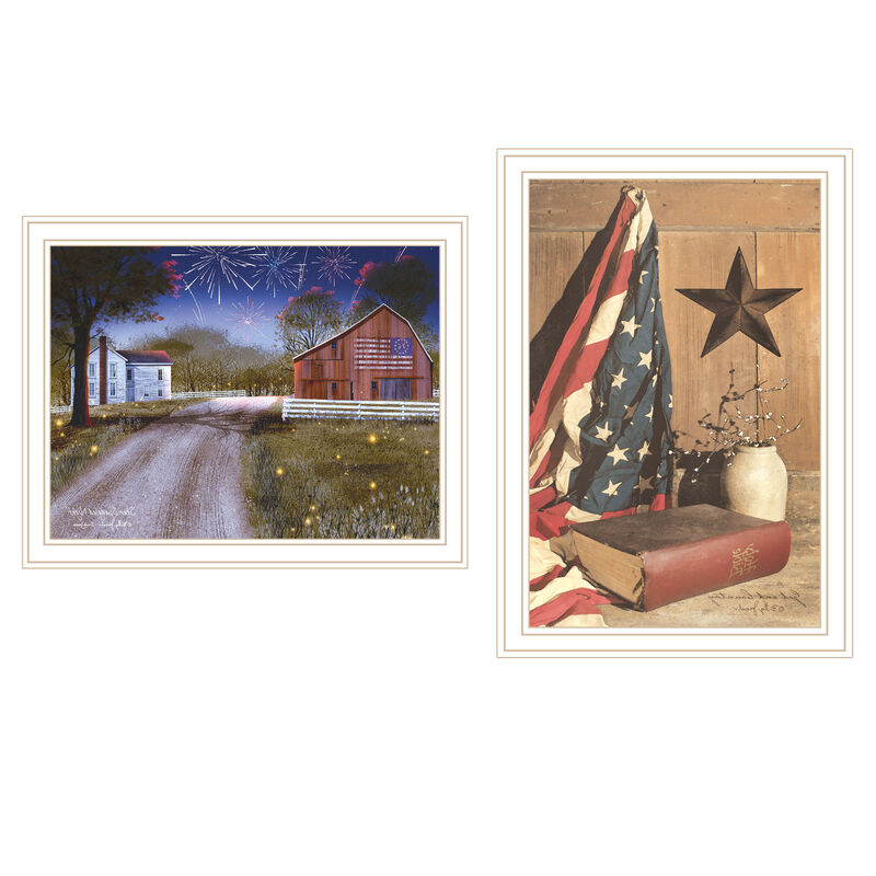 HomeRoots Set Of Two Star Spangled Night God And Country White Framed Wall Art image number 2