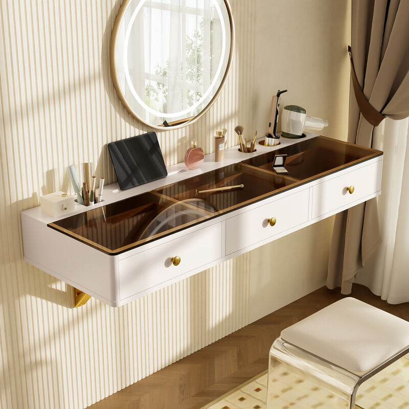 Whisen 47" Floating Shelf with 3 Drawers, Multi-Purpose Wall-Mounted Vanity Table, Mounted Desk