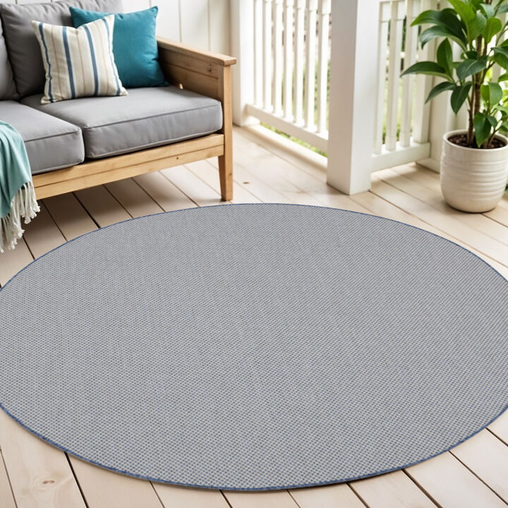 HomeRoots 6' Ivory And Blue Round Geometric Indoor Outdoor Area Rug