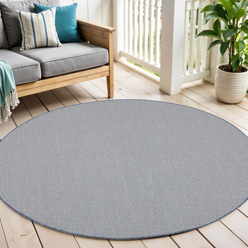 HomeRoots 6' Ivory And Blue Round Geometric Indoor Outdoor Area Rug image number 1