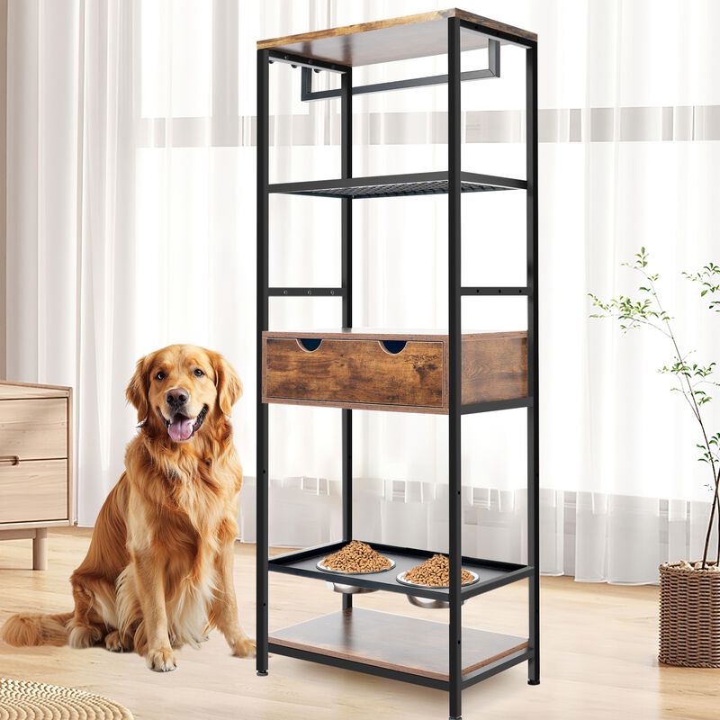 Dog feeding station,3 Height Adjustable Raised Dog Bowls,Dog Storage with shelves image number 2