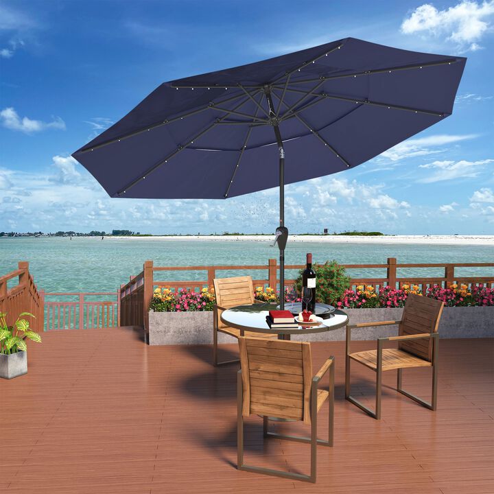 10 FT Patio Umbrella with Solar Lights 3-Tier Outdoor Table Umbrella Market Umbrella Pool Umbrella Outdoor Umbrellas for Patio, Red