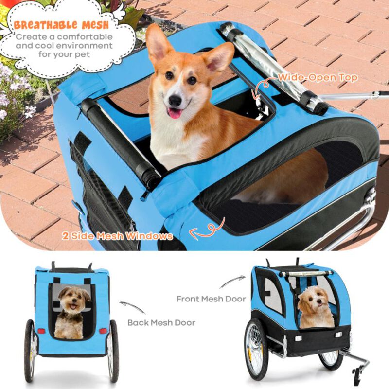 Hivvago Dog Bike Trailer Foldable Pet Cart with 3 Entrances for Travel
