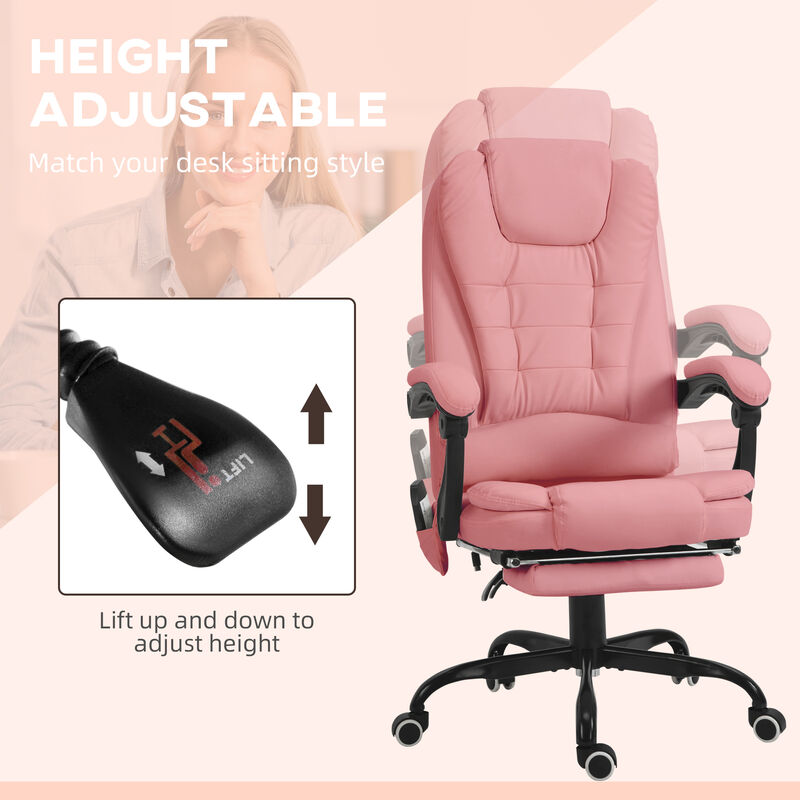 Vinsetto 7-Point Vibrating Massage Office Chair, High Back Executive Recliner with Lumbar Support, Footrest, Reclining Back, Adjustable Height, Pink