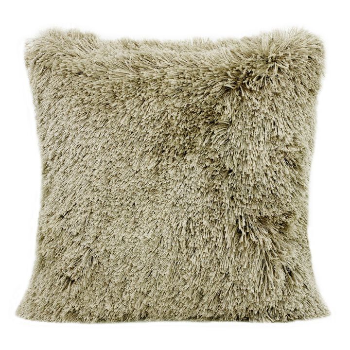 20" Taupe Hand Tufted Shag Square Throw Pillow