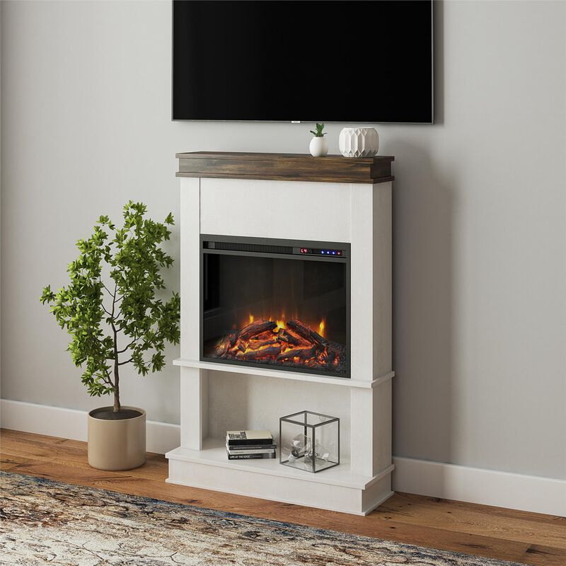 Mateo Electric Fireplace with Mantel and Open Shelf