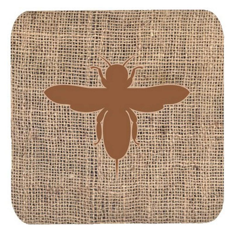 Caroline's Treasures BB1057-BL-BN-FC Bee Burlap and Brown Foam Coasters (Set of 4), 3.5 H x 3.5 W, Multicolor