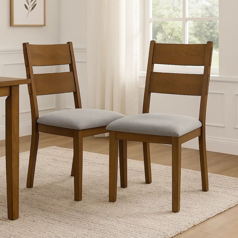Lyoi Dining Chair Set of 2, Gray Padded Fabric Seat, Brown Wood Legs image number 6