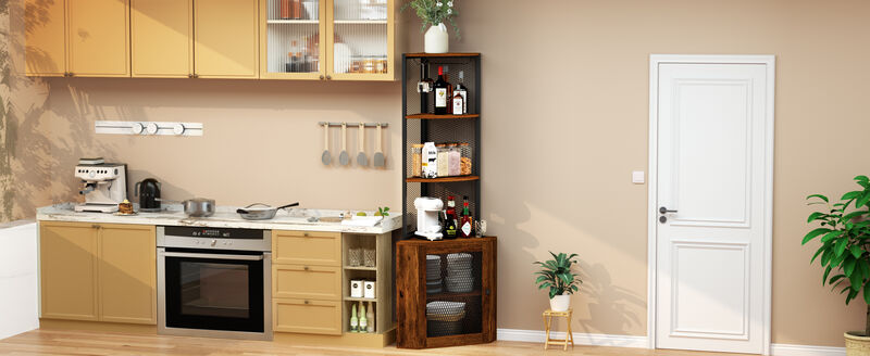 Corner Shelf with Doors Space-Saving Storage Cabinet for Home & Office Organization