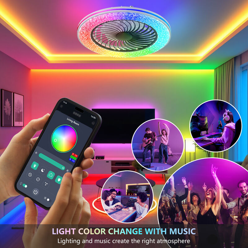 ELEMENT ACE Modern Dimmable RGB LED Ceiling Fan with Light, Adjustable Speed Bidirectional Rotation Ceiling Lighting Fixture for Living Room Bedroom Office image number 5