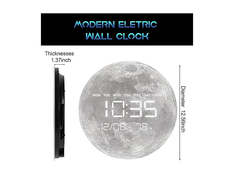 Digital Wall Clock LED Moon Earth Design Temperature 7 X 8 Inch 13 Inch image number 1