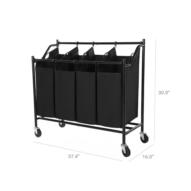 BreeBe Black Laundry Cart with 4 Sorter Bags