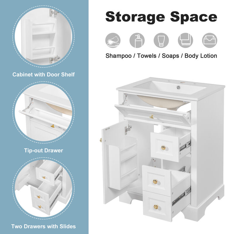 Merax Compact Bathroom Storage Vanity with Left Door Rack Cabinet & 2 Right Drawers image number 6