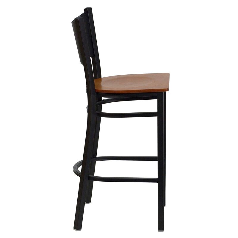 Flash Furniture HERCULES Series Black Coffee Back Metal Restaurant Barstool - Mahogany Wood Seat