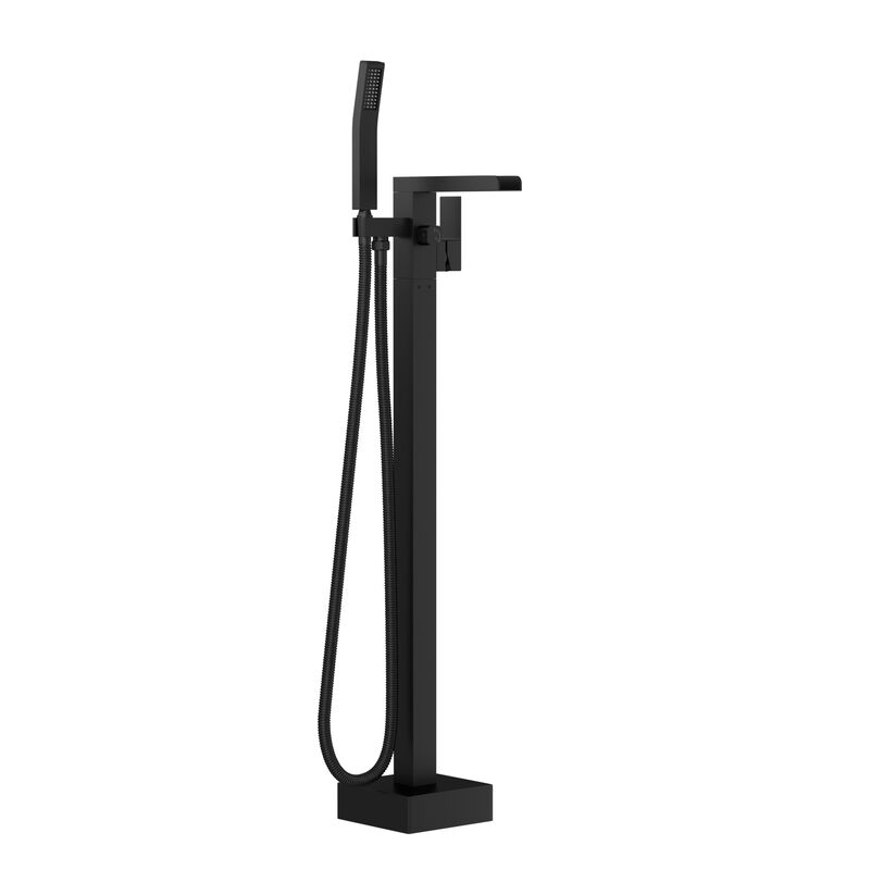 Freestanding Bathtub Faucet Waterfall Tub Filler Matte Black Floor Mount Brass Bathroom Faucets with Hand Shower