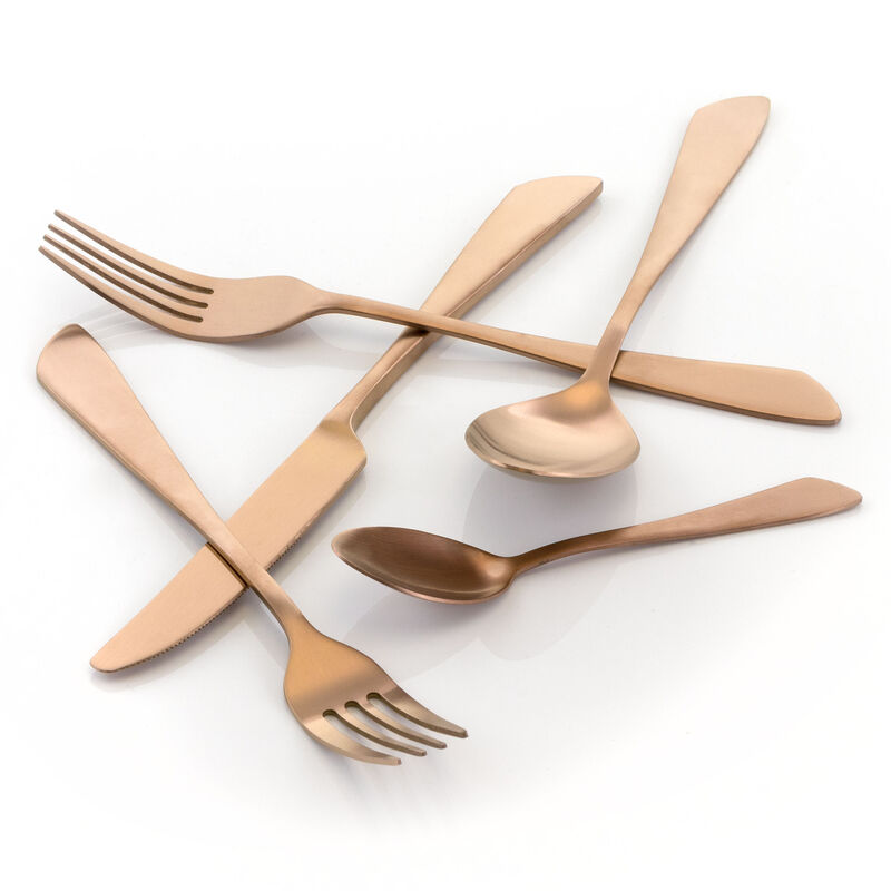 MegaChef Gibbous 20 Piece Flatware Utensil Set, Stainless Steel Silverware Metal Service for 4 in Rose Gold Matte