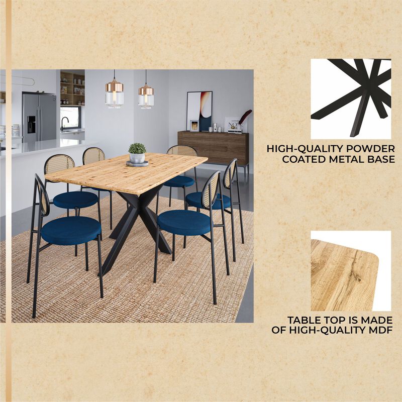 LeisureMod Ravenna 63" Rectangular Wood Dining Table With Modern Metal Base