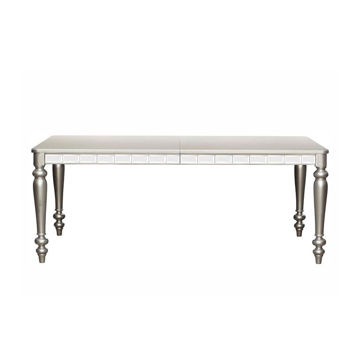 Dining Table with Extension Leaf 78-96 Inch, Silver Wood, Mirror Trim