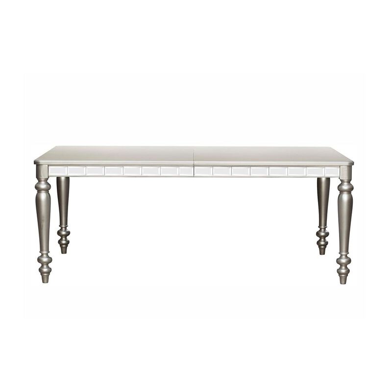 Dining Table with Extension Leaf 78-96 Inch, Silver Wood, Mirror Trim