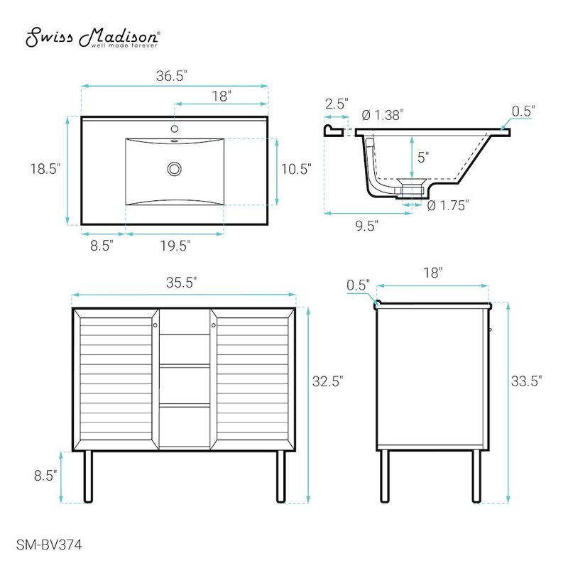 Bron 36" Freestanding Bathroom Vanity with Sink Top image number 6