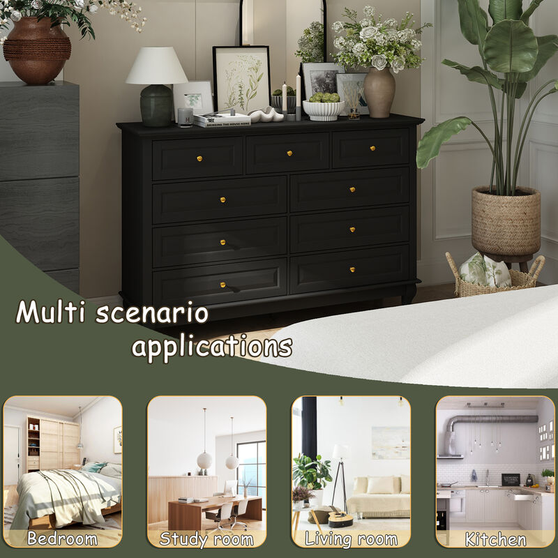 Modern 9-Drawer Dresser: Stylish Storage Solution in White or Black