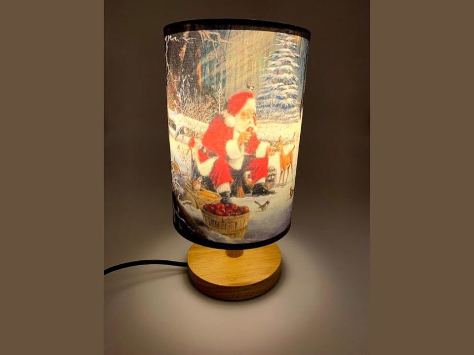 Christmas Santa Claus Table Lamp Bedside Night Light Wood Base Holiday Decor