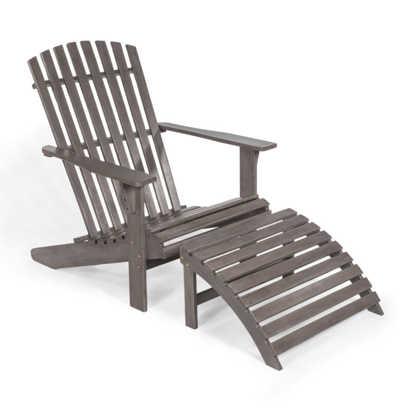 Saranac 2-Piece Traditional Rustic Acacia Wood Adirondack Chair with Detachable Ottoman