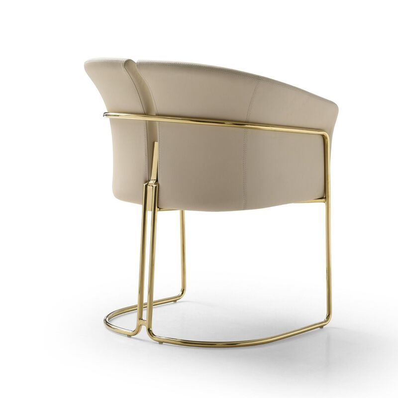 Cid Kan 23 Inch Dining Chair, Beige Vegan Leather, Stainless Steel, Wood - Benzara image number 4