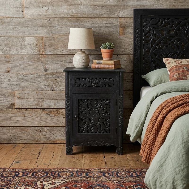 HomeRoots 30" Black Solid Wood Distressed One Drawer Nightstand image number 1